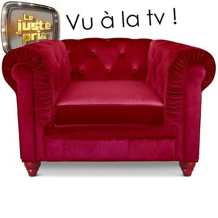 Fauteuil Chesterfield velours rouge - Photo n°1