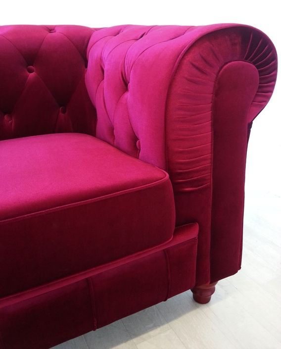 Fauteuil Chesterfield velours rouge - Photo n°3