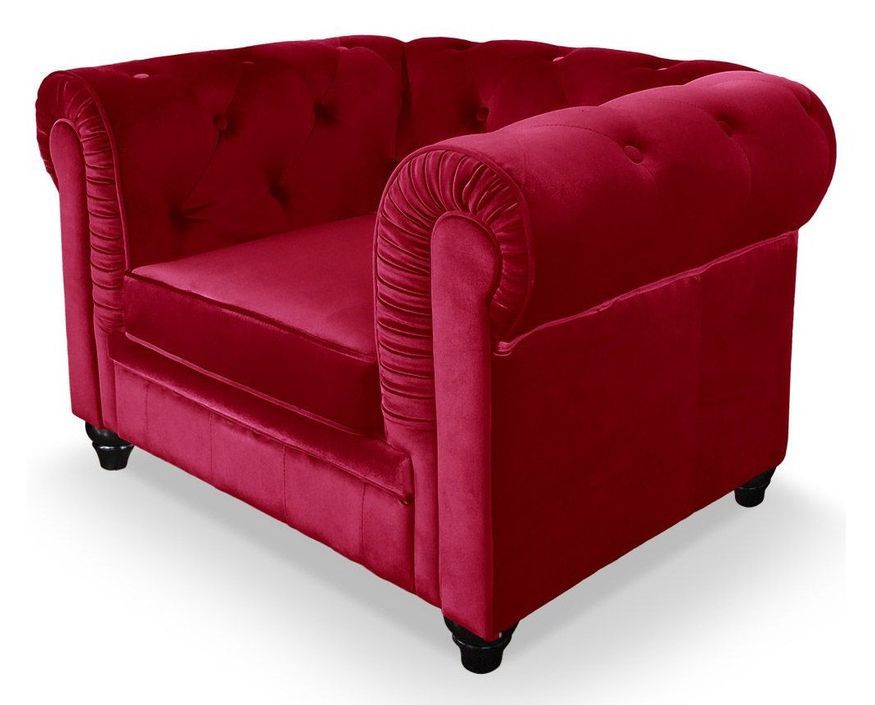 Fauteuil chesterfield velours rouge Cozji - Photo n°1