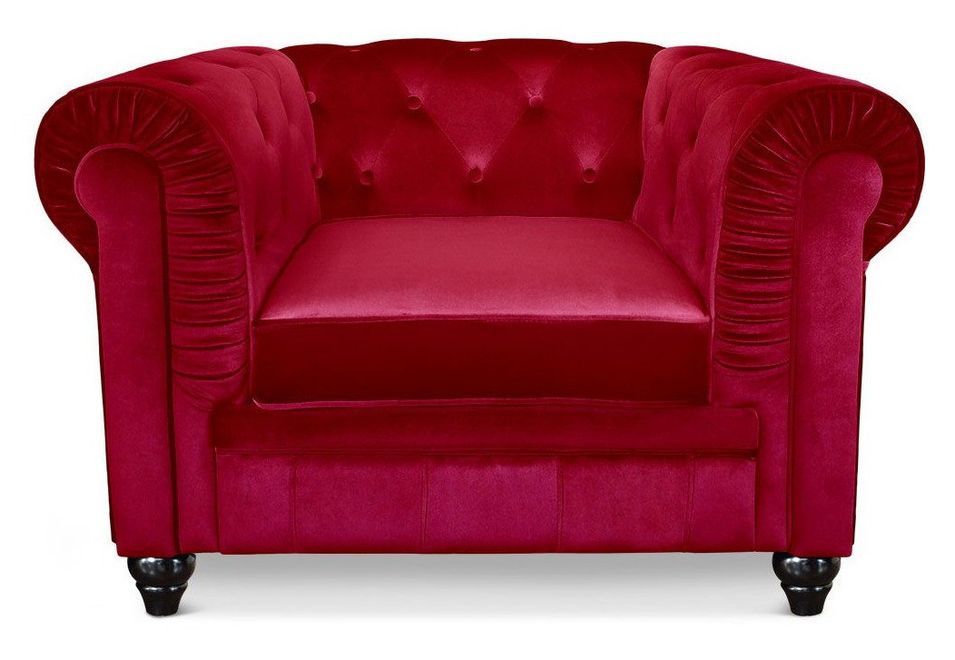 Fauteuil chesterfield velours rouge Cozji - Photo n°2
