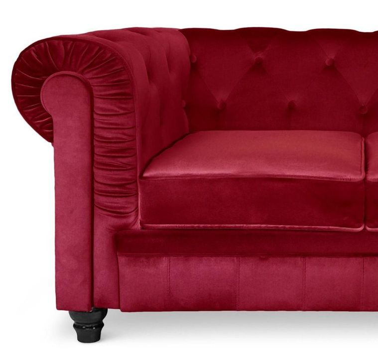 Fauteuil chesterfield velours rouge Cozji - Photo n°3