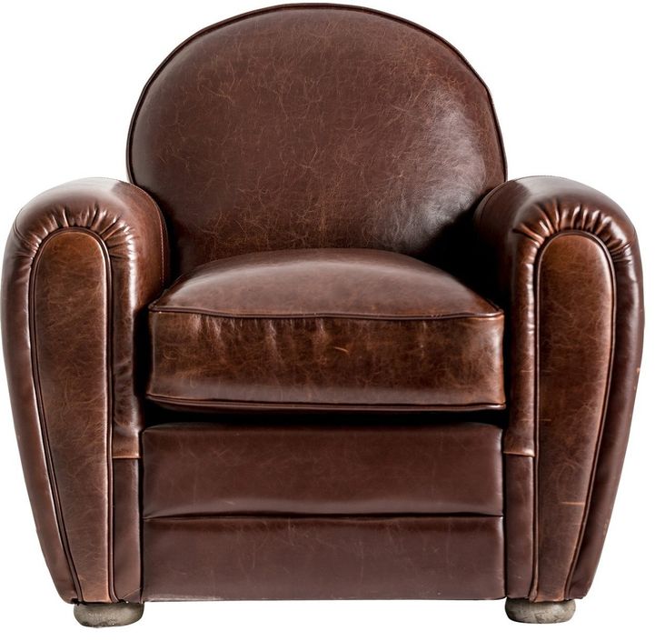 Fauteuil club cuir marron et pieds pin massif clair Trya - Photo n°1