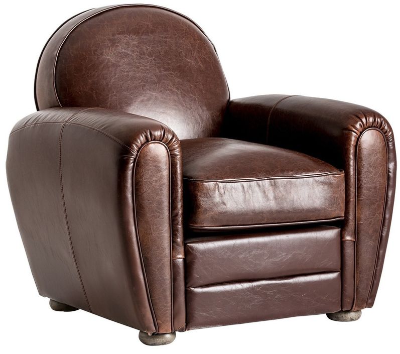 Fauteuil club cuir marron et pieds pin massif clair Trya - Photo n°2