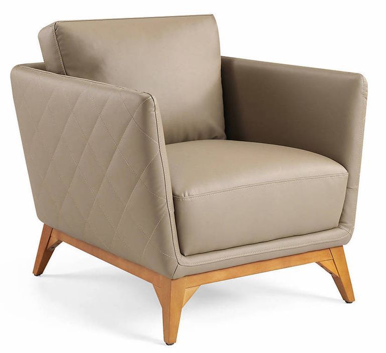 Fauteuil contemporain cuir capitonné et bois noyer Kila - Photo n°2