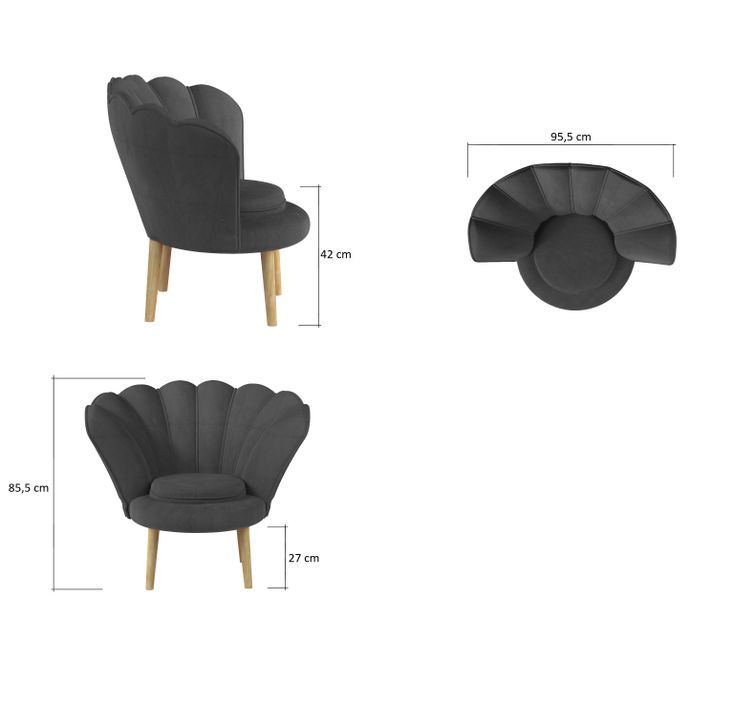 Fauteuil coquillage velours anthracite Skidra - Photo n°7