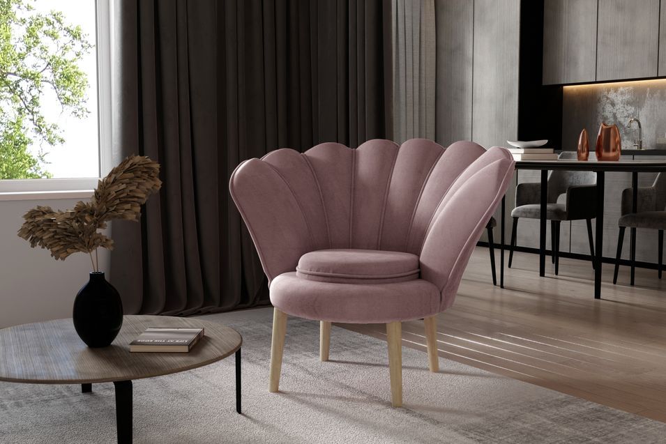 Fauteuil coquillage velours rose Skidra - Photo n°2
