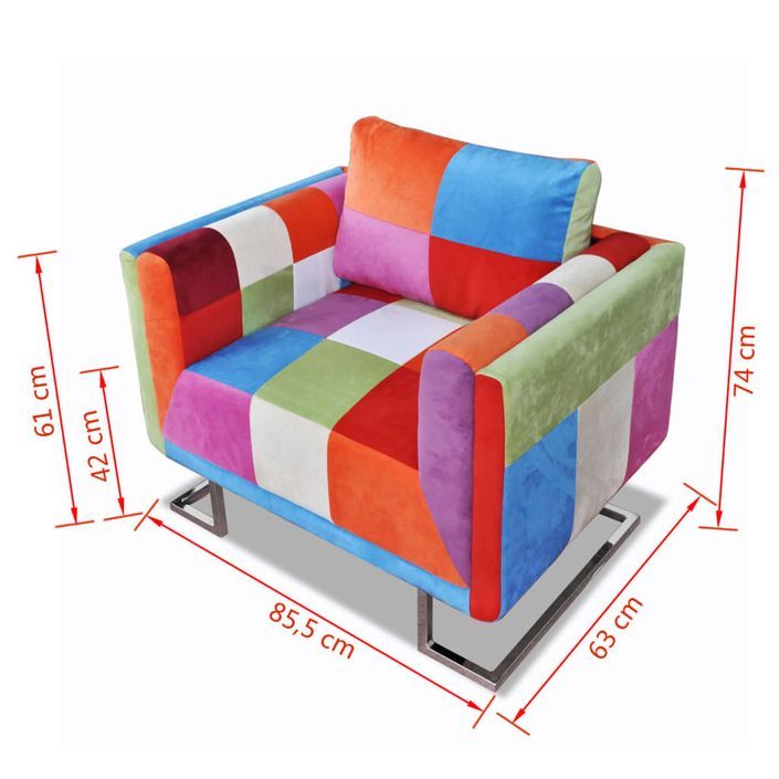 Fauteuil cube avec design de patchwork Chrome Tissu - Photo n°7