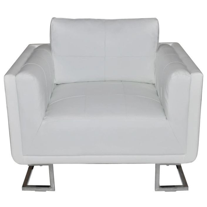 Fauteuil cube avec pieds chromés Blanc Similicuir - Photo n°2