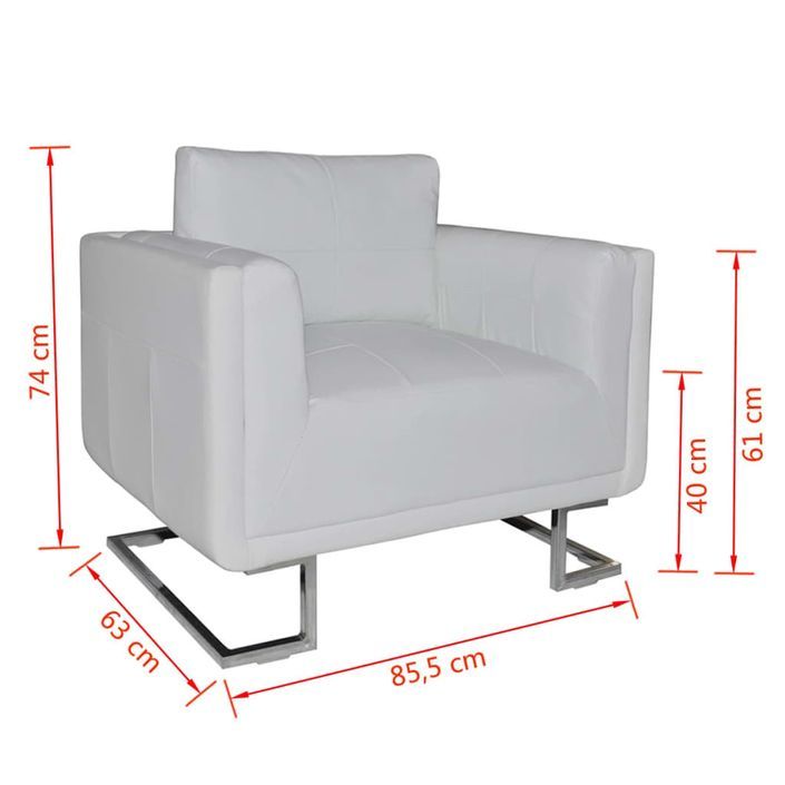 Fauteuil cube avec pieds chromés Blanc Similicuir - Photo n°6