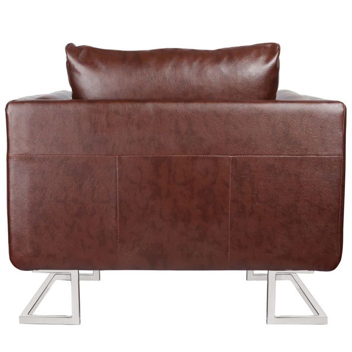 Fauteuil cube avec pieds chromés Marron Similicuir - Photo n°3