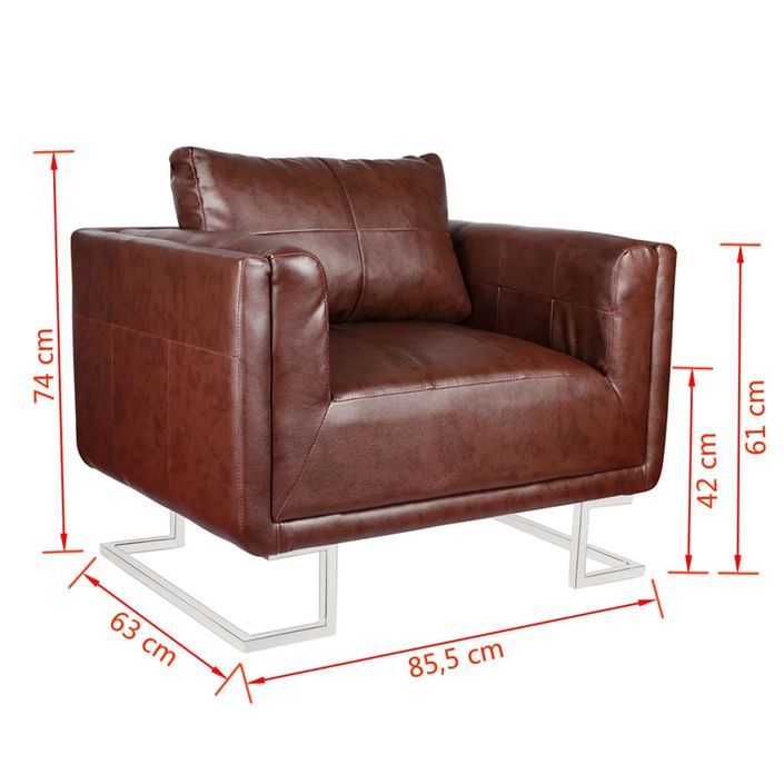 Fauteuil cube avec pieds chromés Marron Similicuir - Photo n°6