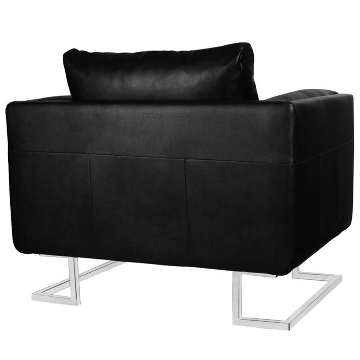 Fauteuil cube avec pieds chromés Noir Similicuir - Photo n°4