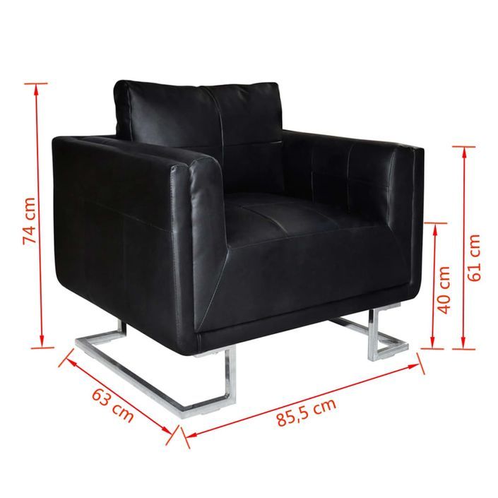 Fauteuil cube avec pieds chromés Noir Similicuir - Photo n°6