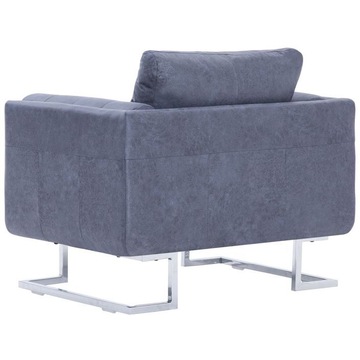 Fauteuil cube Gris Similicuir daim - Photo n°6