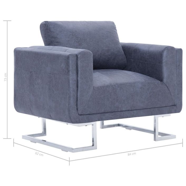 Fauteuil cube Gris Similicuir daim - Photo n°8