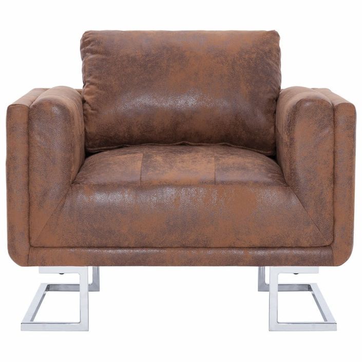 Fauteuil cube Marron Similicuir daim - Photo n°4