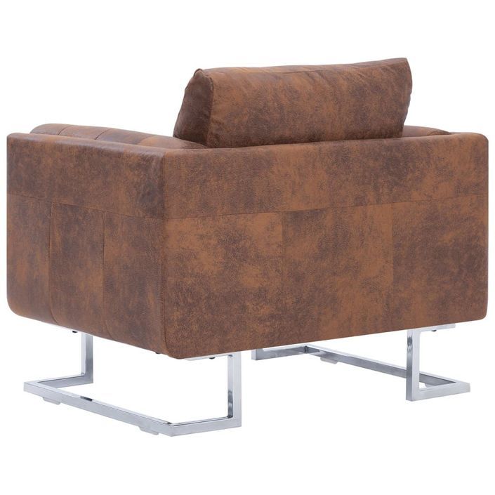 Fauteuil cube Marron Similicuir daim - Photo n°6