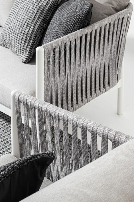 Fauteuil de jardin aluminium blanc et tressage de cordes gris taupe Flora - Photo n°8