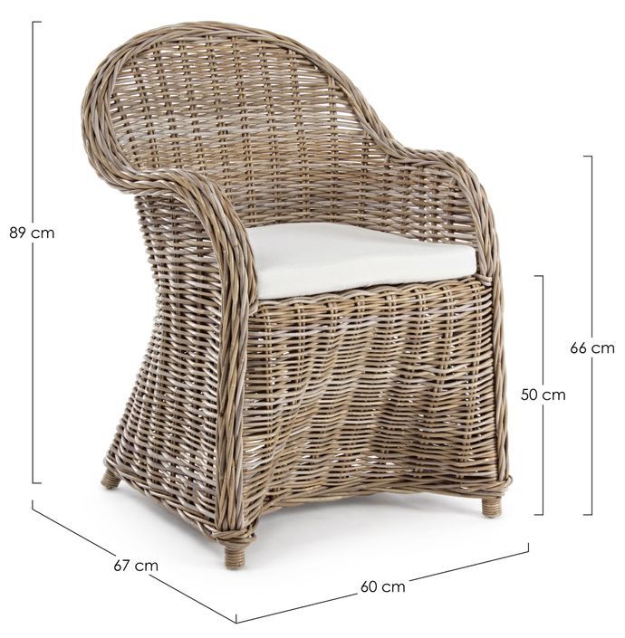 Fauteuil de jardin en rotin naturel avec coussin Marty - Photo n°3