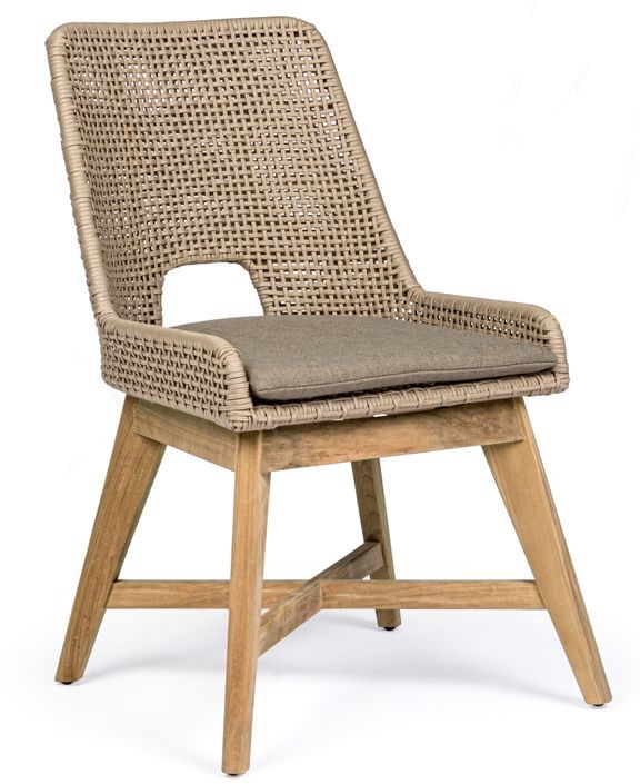 Fauteuil de jardin en tressage beige et pieds en bois de teck Peria - Lot de 2 - Photo n°1