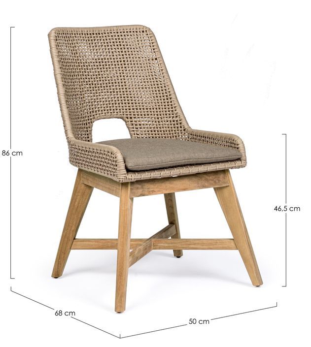 Fauteuil de jardin en tressage beige et pieds en bois de teck Peria - Lot de 2 - Photo n°8