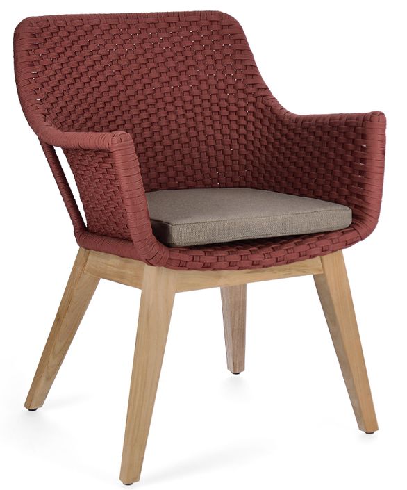 Fauteuil de jardin en tressage rouge et pieds en bois de teck Kanty - Lot de 2 - Photo n°1