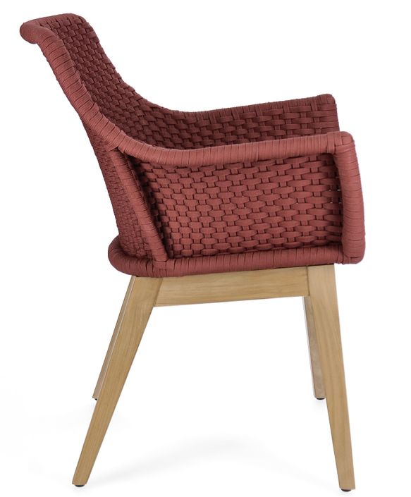 Fauteuil de jardin en tressage rouge et pieds en bois de teck Kanty - Lot de 2 - Photo n°3