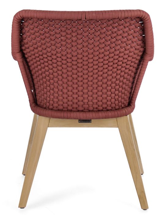 Fauteuil de jardin en tressage rouge et pieds en bois de teck Kanty - Lot de 2 - Photo n°4