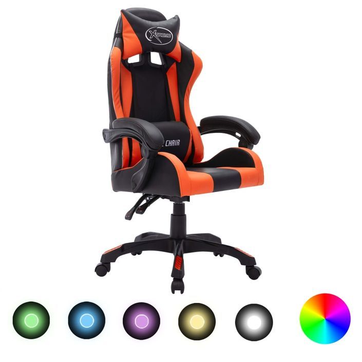 Fauteuil de jeux vidéo avec LED RVB Orange et noir Similicuir 2 - Photo n°1