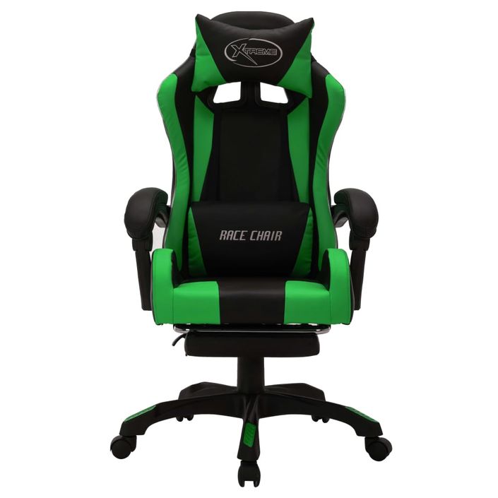 Fauteuil de jeux vidéo avec LED RVB Vert et noir Similicuir - Photo n°4