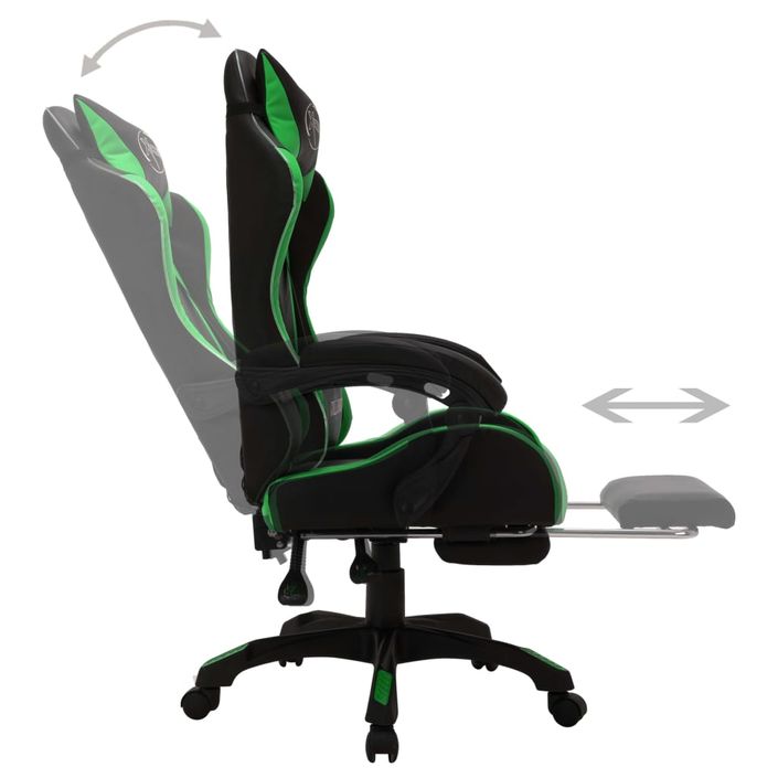 Fauteuil de jeux vidéo avec LED RVB Vert et noir Similicuir - Photo n°5