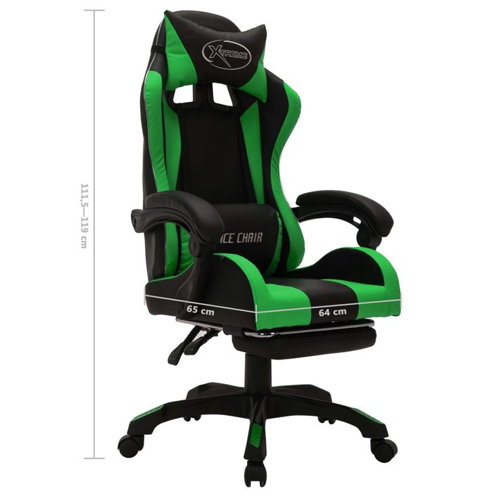 Fauteuil de jeux vidéo avec LED RVB Vert et noir Similicuir - Photo n°11