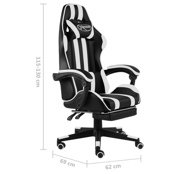 Fauteuil de jeux vidéo et repose-pied Noir et blanc Similicuir 2 - Photo n°6