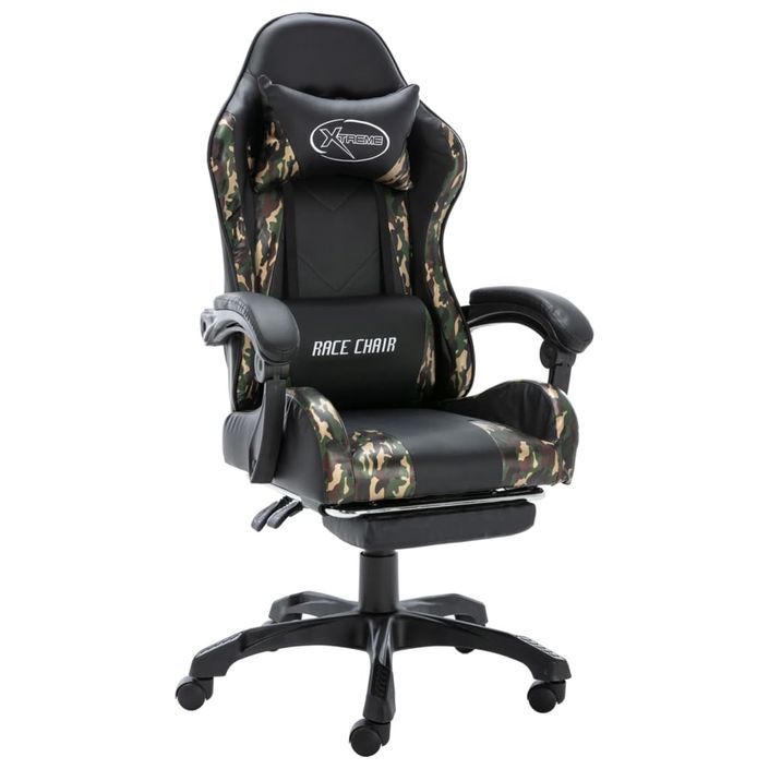 Fauteuil de jeux vidéo repose-pied Noir/camouflage Similicuir - Photo n°1