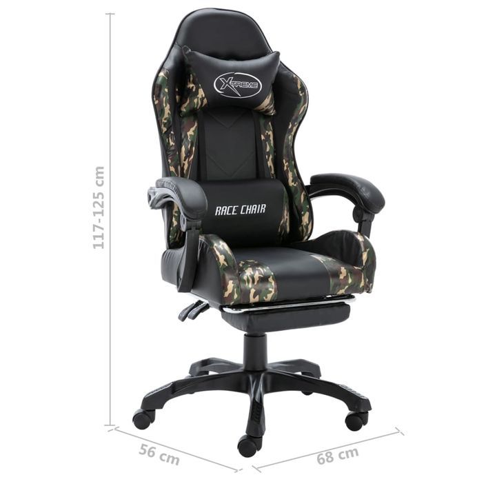 Fauteuil de jeux vidéo repose-pied Noir/camouflage Similicuir - Photo n°12