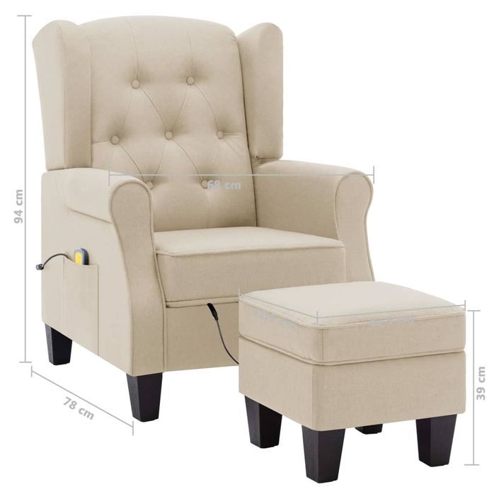 Fauteuil de massage avec repose-pied Crème Tissu 2 - Photo n°9