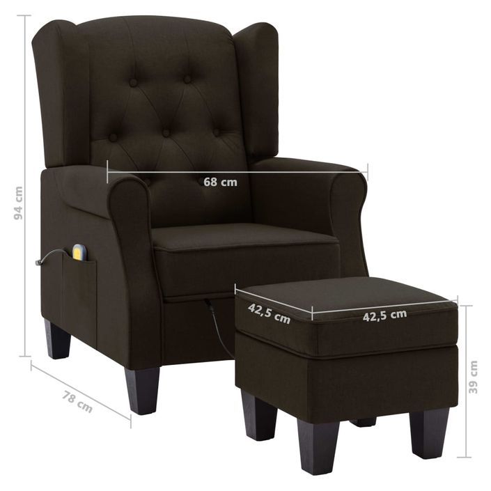 Fauteuil de massage avec repose-pied Marron foncé Tissu - Photo n°9