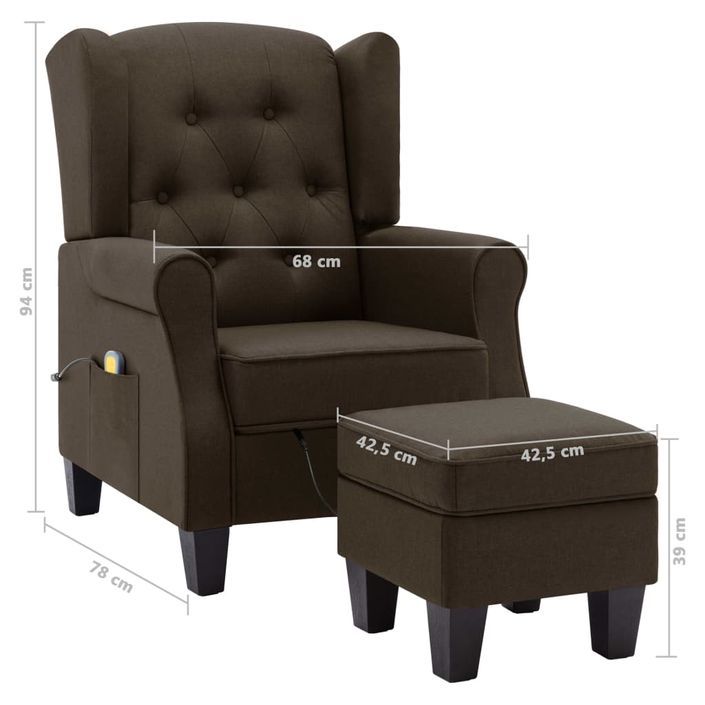 Fauteuil de massage avec repose-pied Marron Tissu 2 - Photo n°9