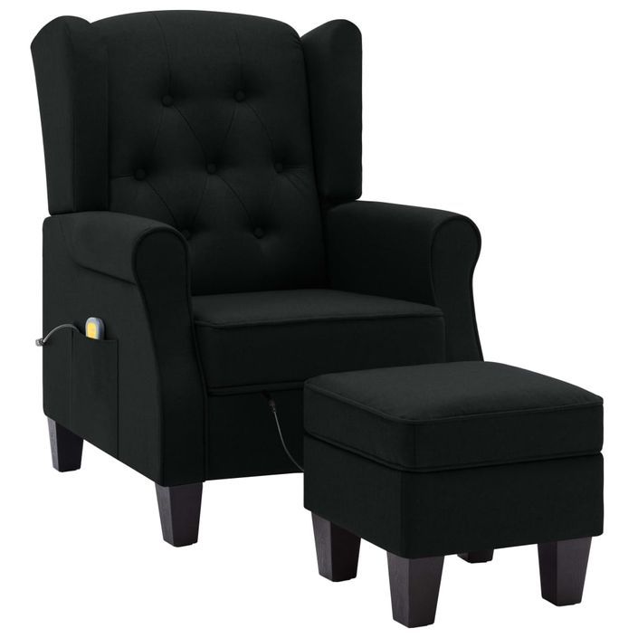 Fauteuil de massage avec repose-pied Noir Tissu - Photo n°1