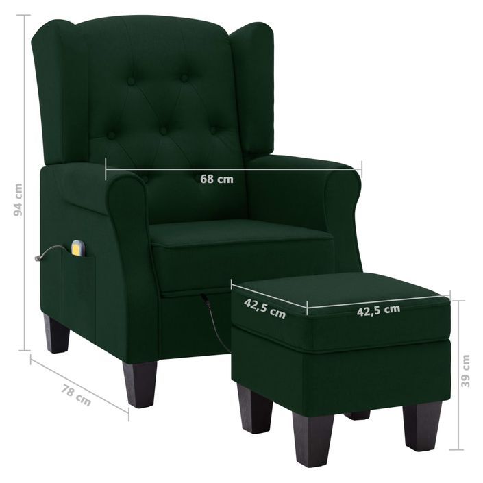 Fauteuil de massage avec repose-pied Vert foncé Tissu - Photo n°9