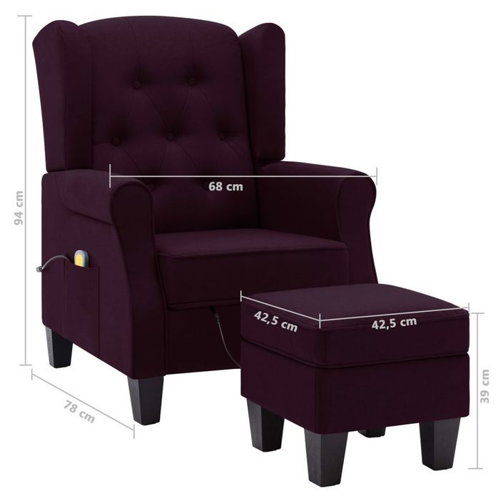 Fauteuil de massage avec repose-pied Violet Tissu - Photo n°9