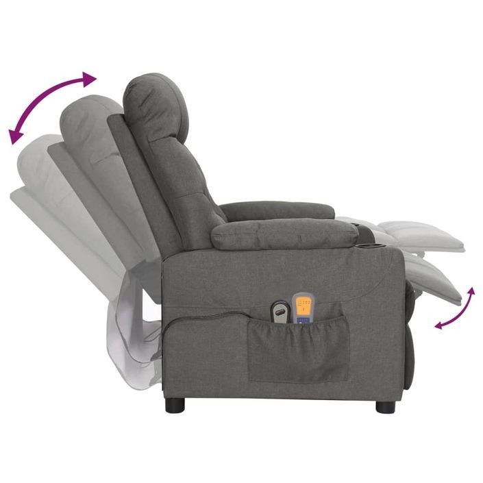 Fauteuil de massage inclinable électrique Gris foncé Tissu 3 - Photo n°7