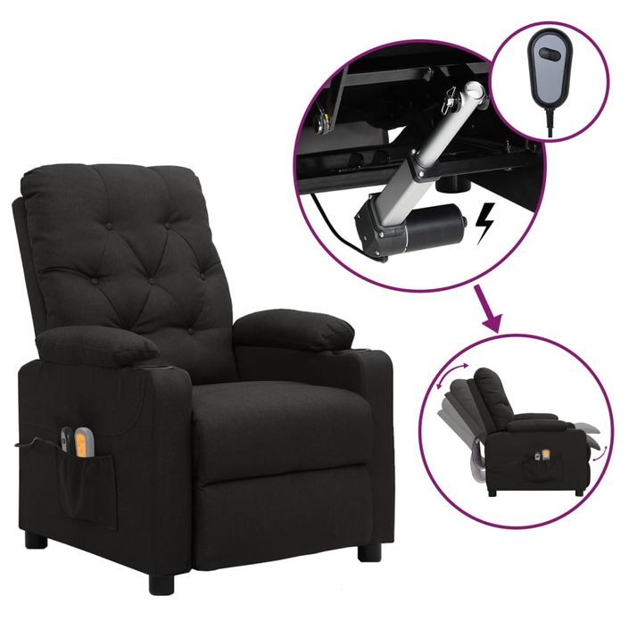 Fauteuil de massage inclinable électrique Noir Tissu 8 - Photo n°1