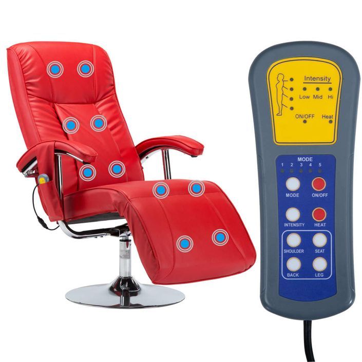 Fauteuil de massage inclinable électrique simili cuir rouge Detane - Photo n°10