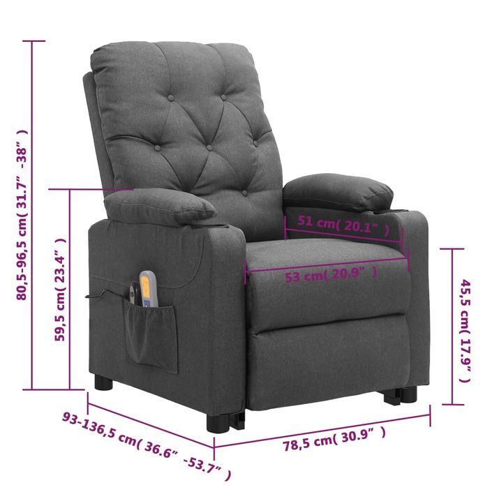 Fauteuil de massage inclinable Gris clair Tissu - Photo n°12