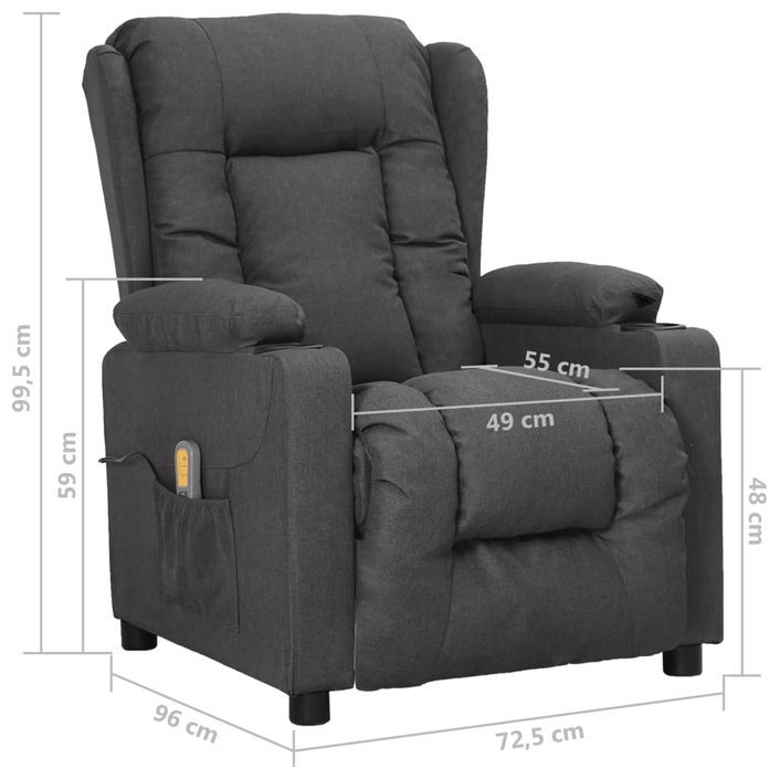 Fauteuil de massage inclinable Gris foncé Tissu - Photo n°12