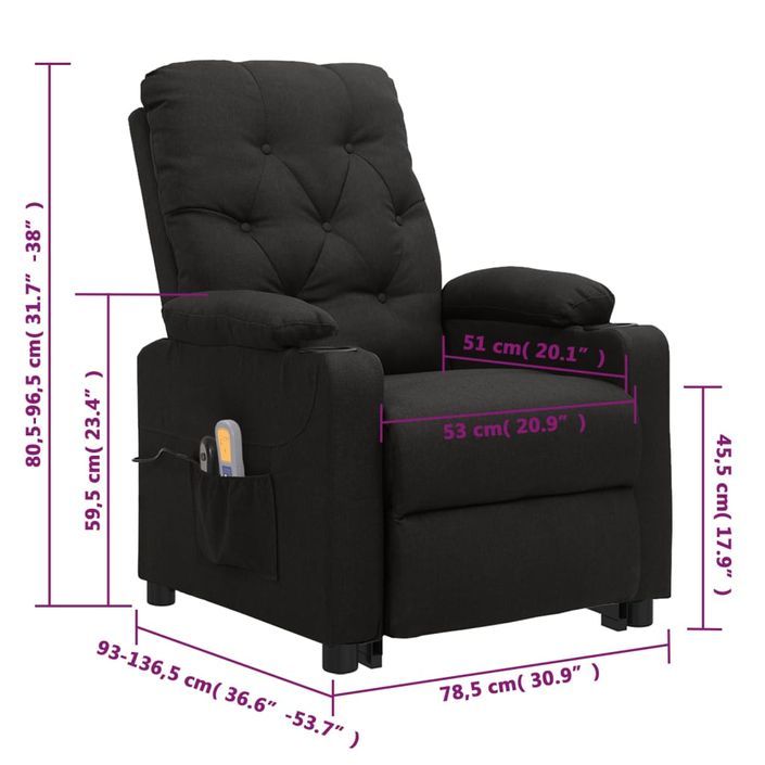 Fauteuil de massage Noir Tissu - Photo n°12