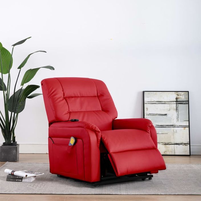 Fauteuil de relaxation électrique inclinable simili cuir rouge Boluxe - Photo n°13