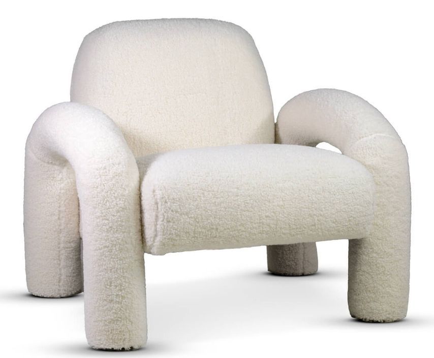 Fauteuil design en laine à bouclettes blanc cassé Oreklo - Photo n°1