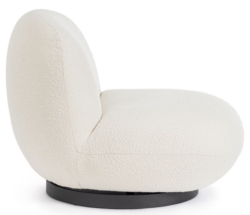 Fauteuil design pivotant tissu doux bouclé blanc et pieds acier noir Maggy 81 cm - Photo n°3